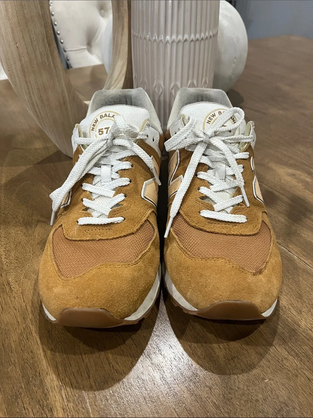 New Balance 574 Men's Suede & Mesh Sneakers - Tan/White